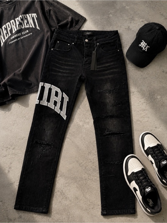 AMIRI Other - AMIRI Size 29 Black Distressed Logo Patch Skinny Jeans Streetwear Designer Denim